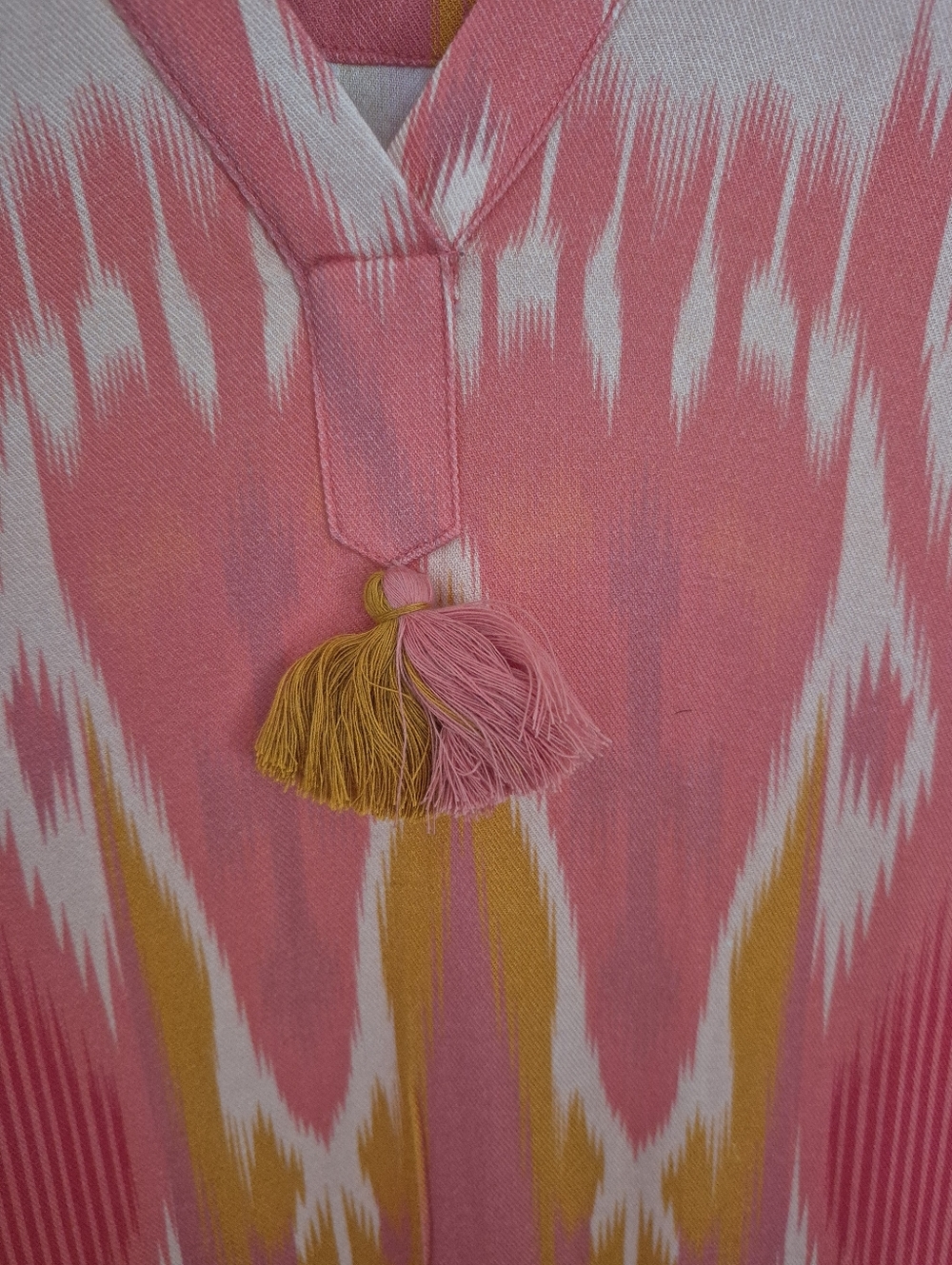 Figue Dress Margaux Salome Ikat Sunset Coral Tassel Kaftan Size L - Picture 10 of 16